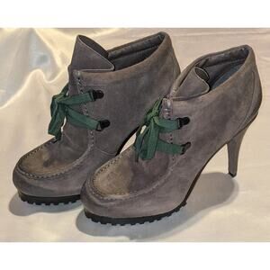 ASH Poppy Suede Lace Up Platform Stiletto Bootie in Sparrow Sz 38.5 / 8.5 US IOB